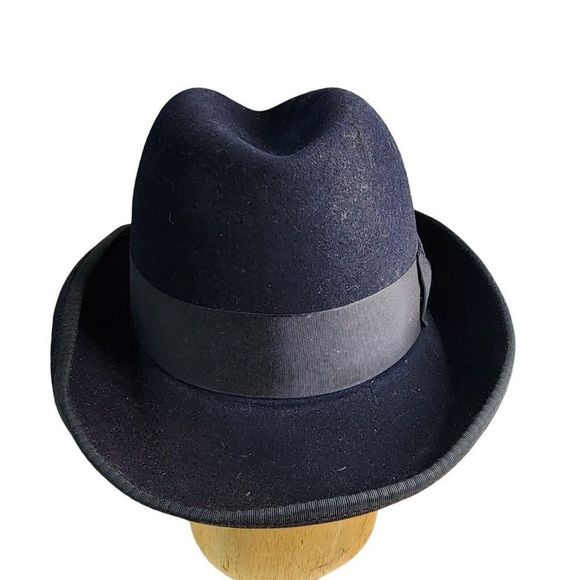 Reed Hill Fur Blend Hat Size 7 Custom Made Navy Blue With Band and Feather - Picture 5 of 13